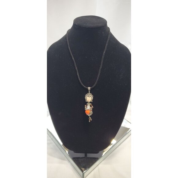 Vintage Sicily Hand Painted Rope Necklace with Bead Lady Detail Pendant - Picture 1 of 11